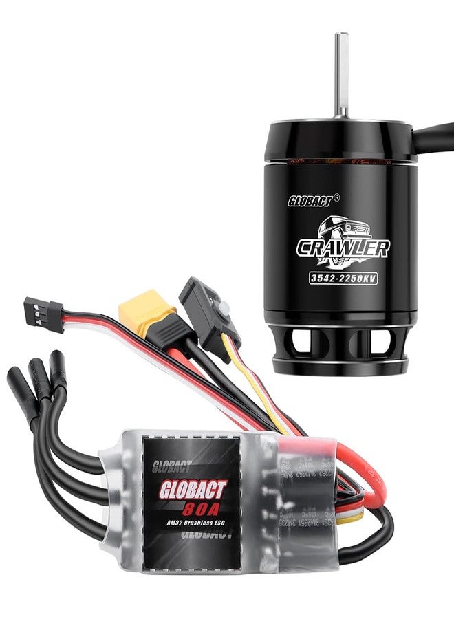 GLOBACT AM32 80A Crawler ESC and 3542 Brushless Motor Kit for 1/8 1/10 RC Crawler Car Axial SCX10 TRX-4 TRX-6 (2250KV 3542) - Image 1